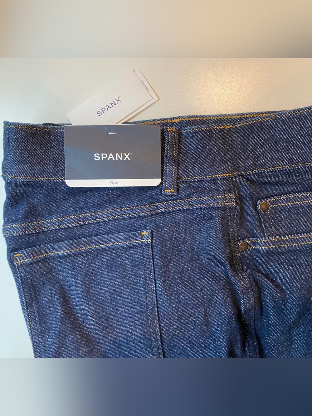 NWT SPANX dark denim flare jeans XL